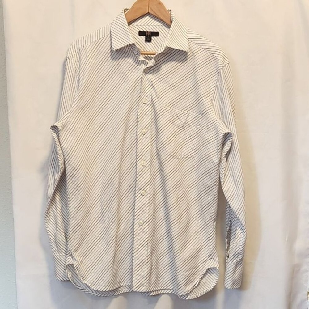 H&H Button Up Dress Shirt Diagonal Stripe Men's Size MD Blue/White Long Sleeve‎